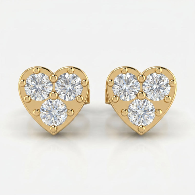 Minimalist Heart Cluster Diamond Stud Earrings, view 1