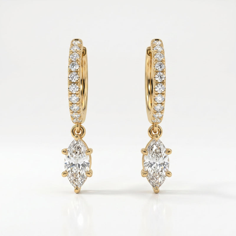 Marquise Cut Diamond Hoop Drop Earrings, view 1