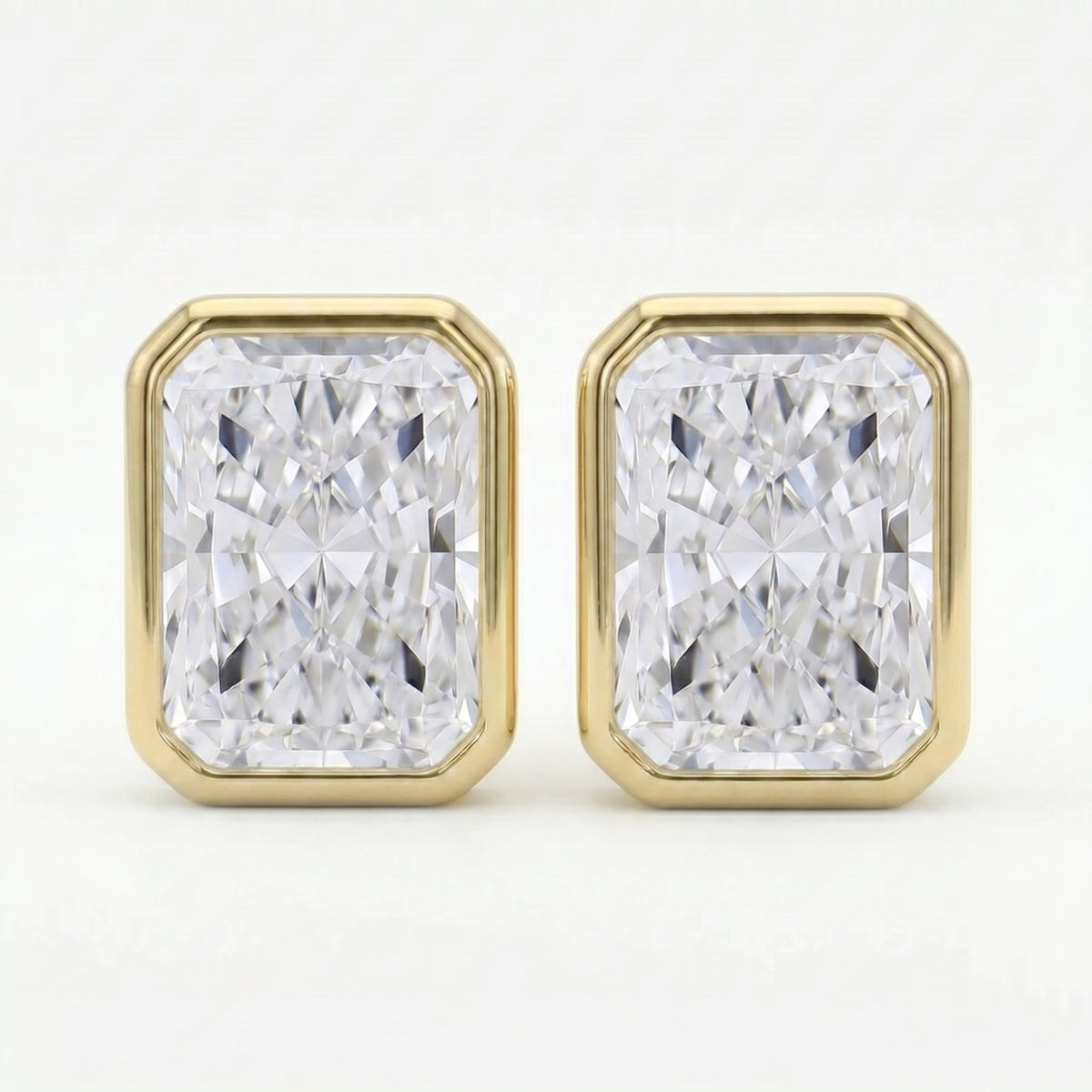 Bezel Set Radiant Cut Diamond Stud Earrings, view 1