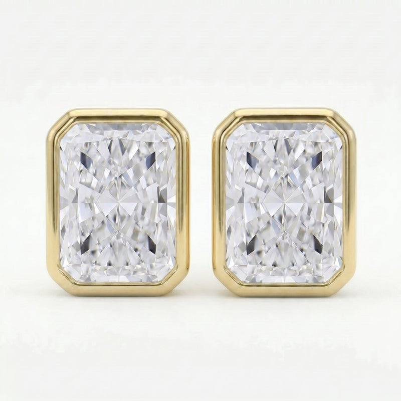 Bezel Set Radiant Cut Diamond Stud Earrings, view 1