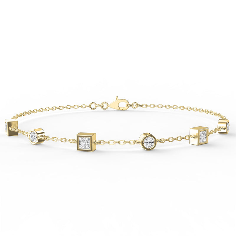 Modern Diamond Station Bracelet with Alternating Round & Princess-Cut Bezel Set Diamonds, view 1
