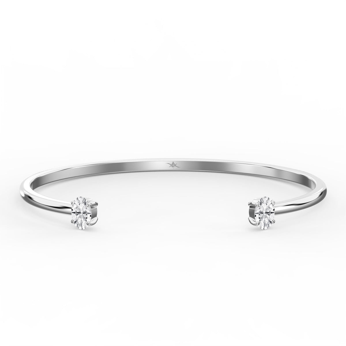 Minimalist Open Cuff Bracelet with Solitaire Oval Diamonds, view 6