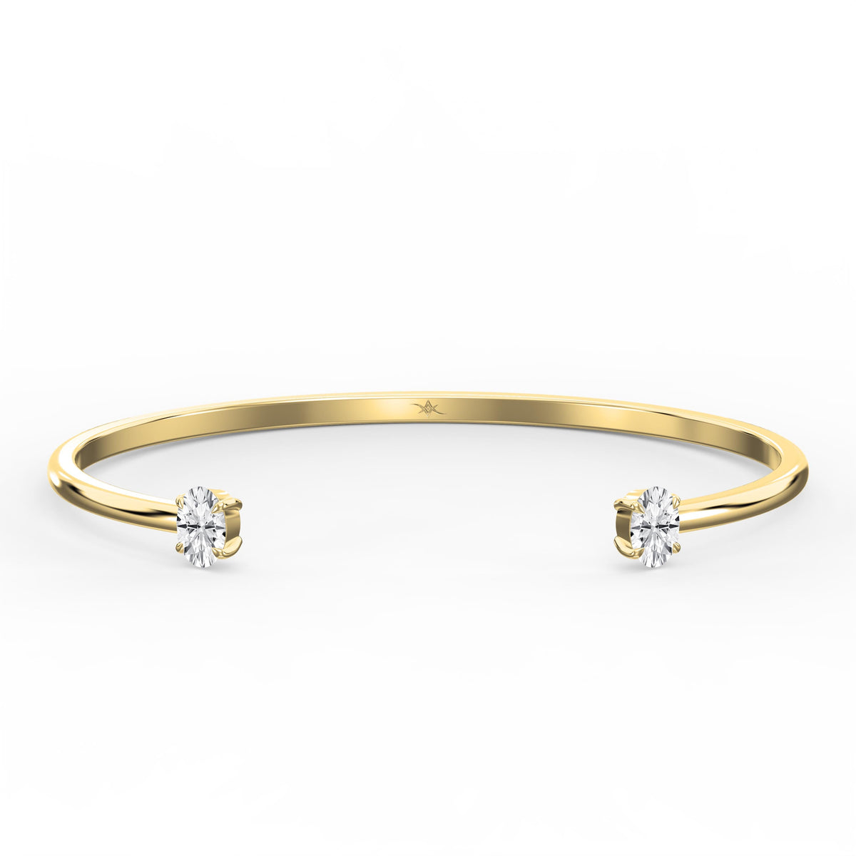 Minimalist Open Cuff Bracelet with Solitaire Oval Diamonds, view 1