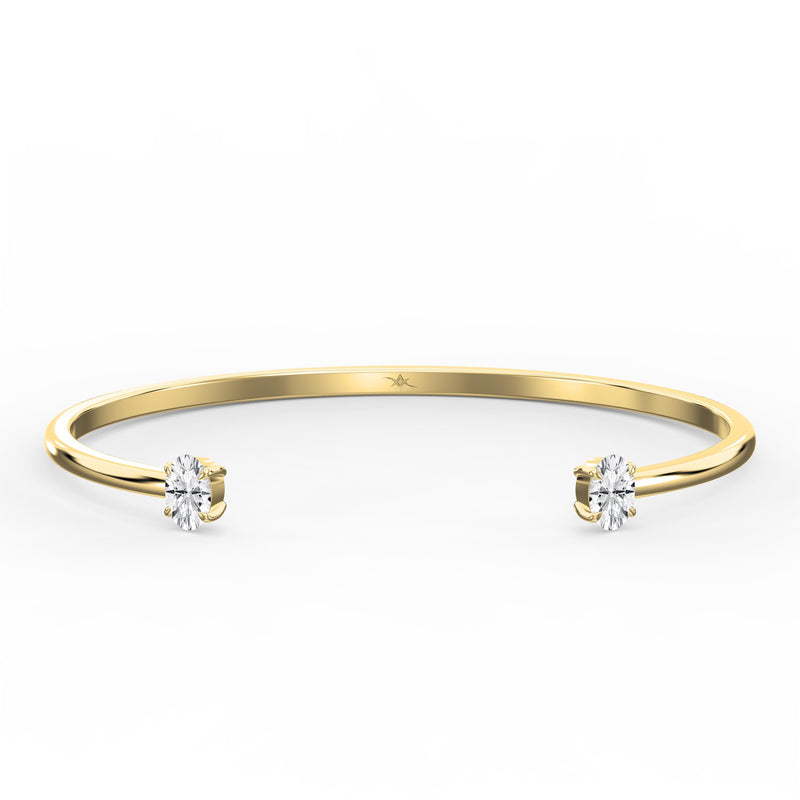 Minimalist Open Cuff Bracelet with Solitaire Oval Diamonds, view 1