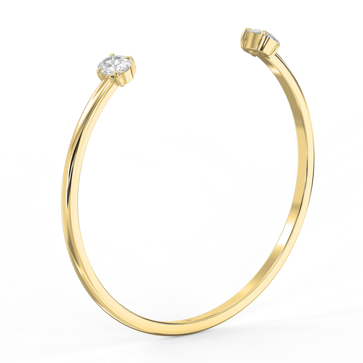 Minimalist Open Cuff Bracelet with Solitaire Oval Diamonds, view 3