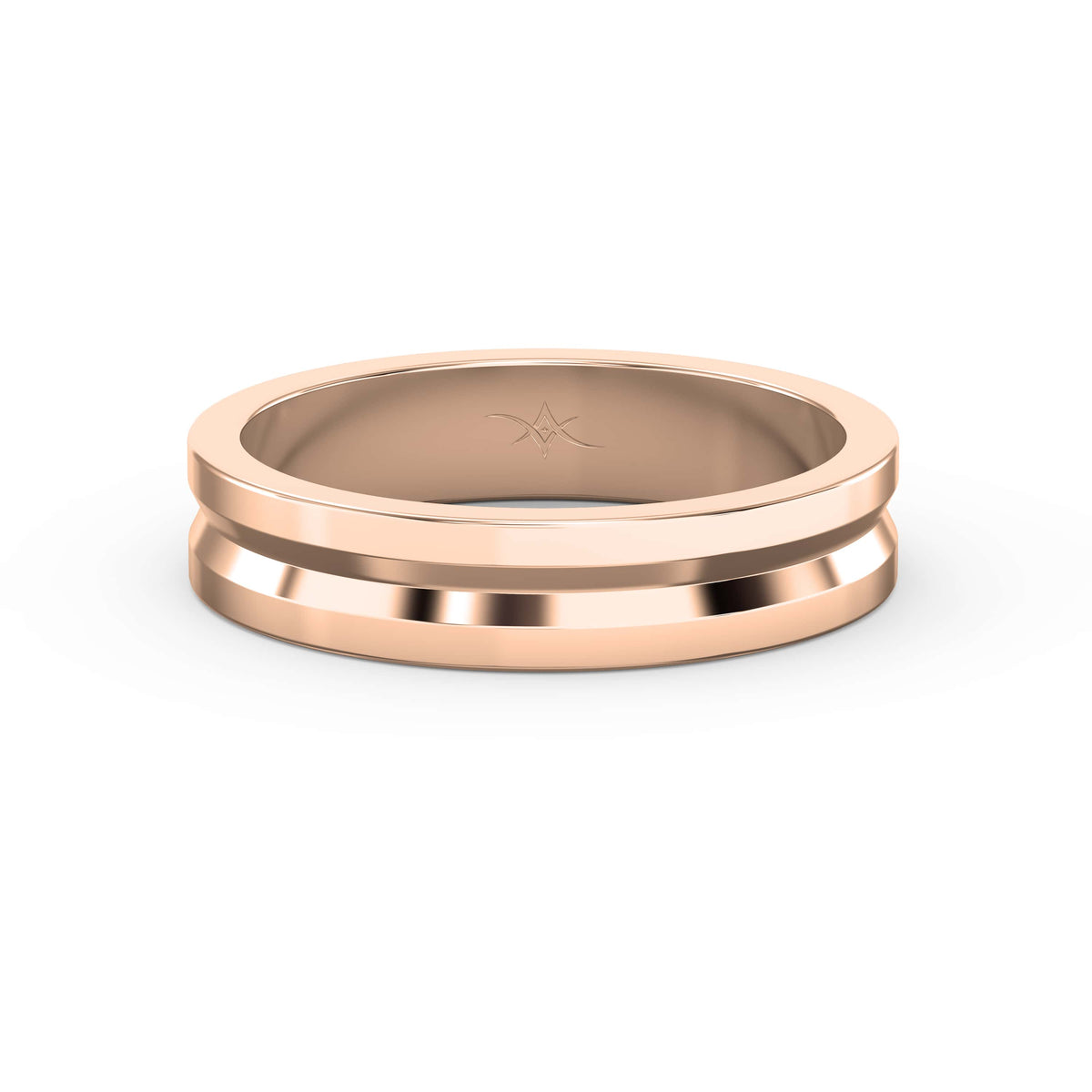 Bullnose Groove Pattern Flat Wedding Metal Ring, view 7