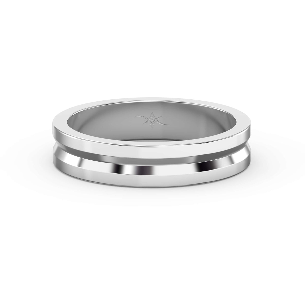 Bullnose Groove Pattern Flat Wedding Metal Ring, view 6