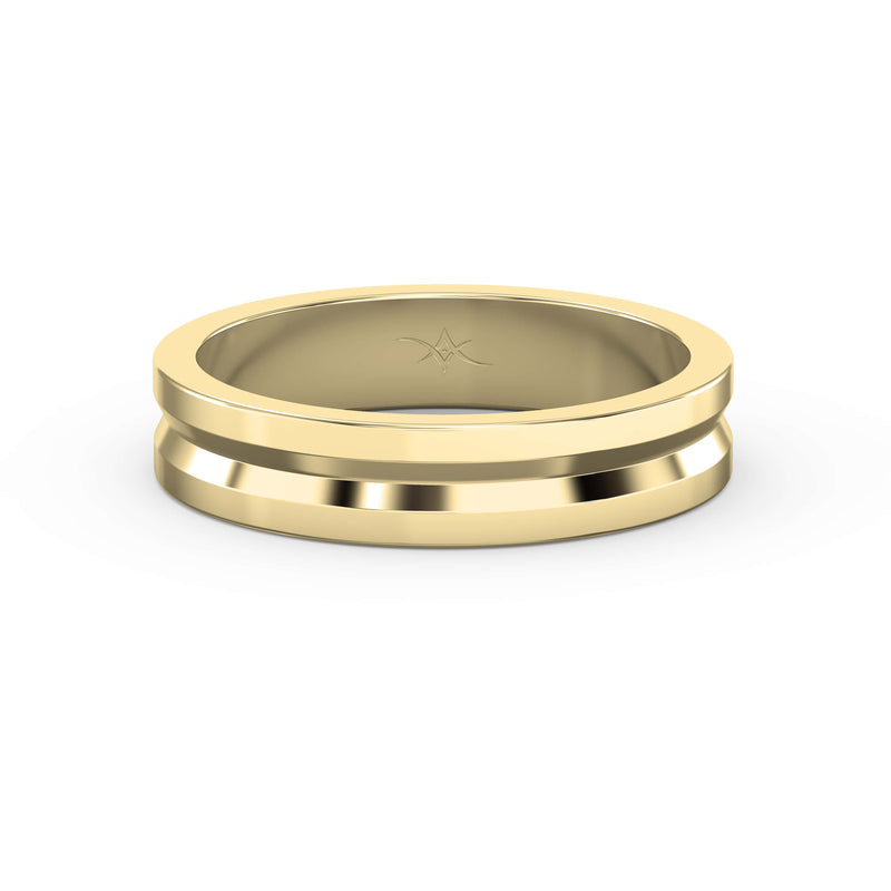 Bullnose Groove Pattern Flat Wedding Metal Ring, view 1