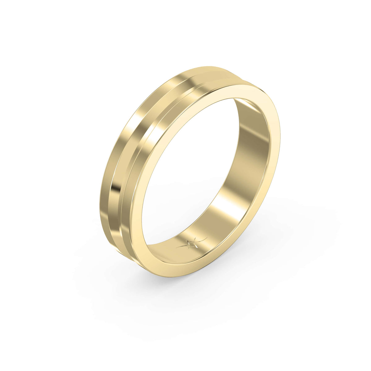 Bullnose Groove Pattern Flat Wedding Metal Ring, view 3