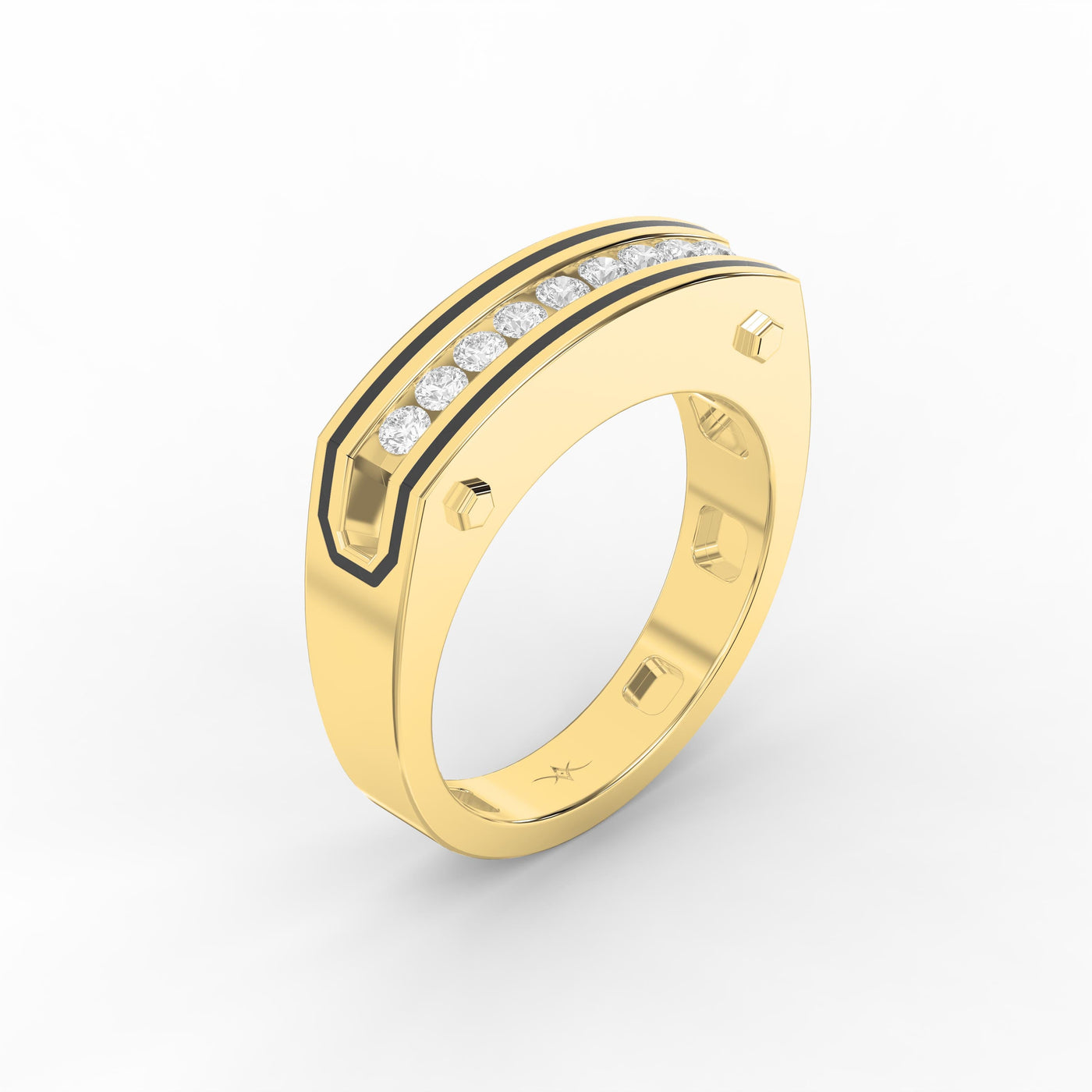 Round Diamond Onyx Channel Men's Ring ( 0.40 Ct. ), view 3