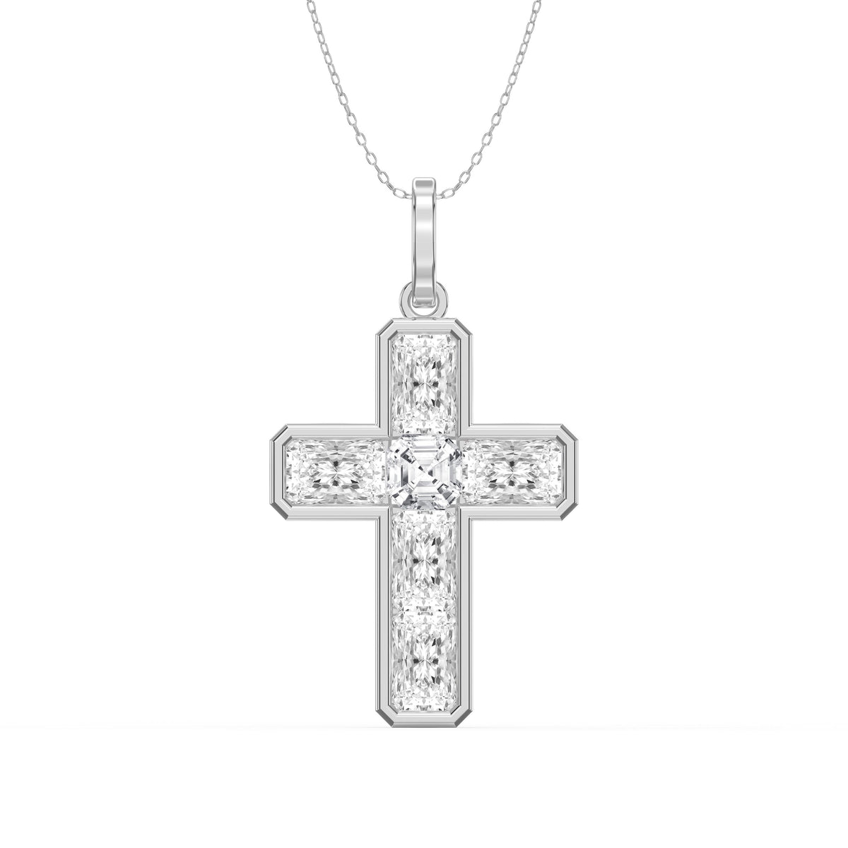 Radiant Diamond Cross Pendant Necklace, view 5