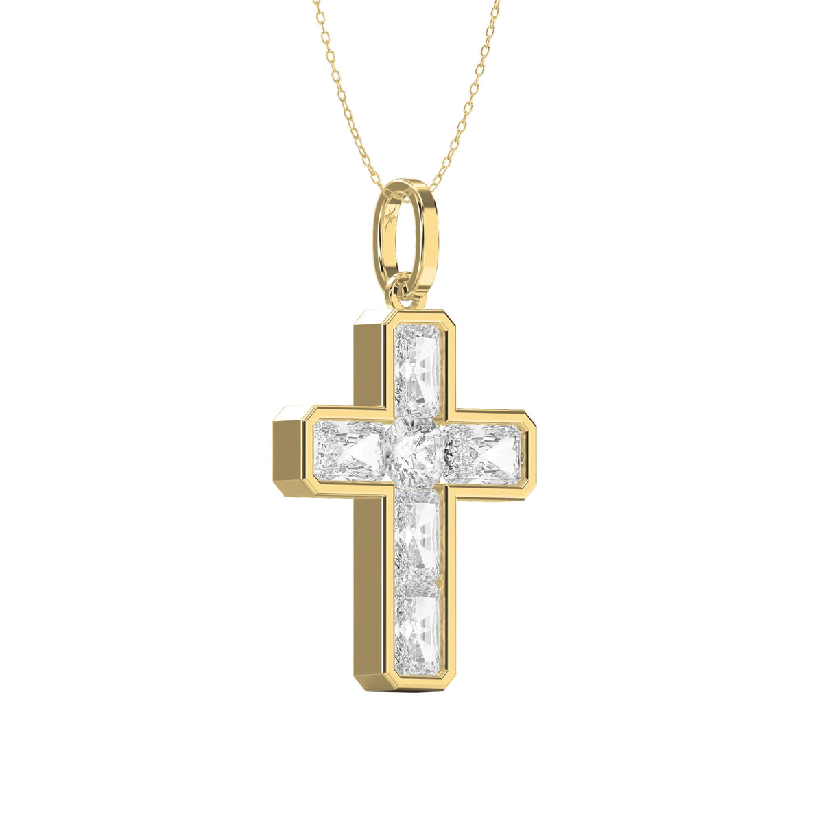 Radiant Diamond Cross Pendant Necklace, view 4