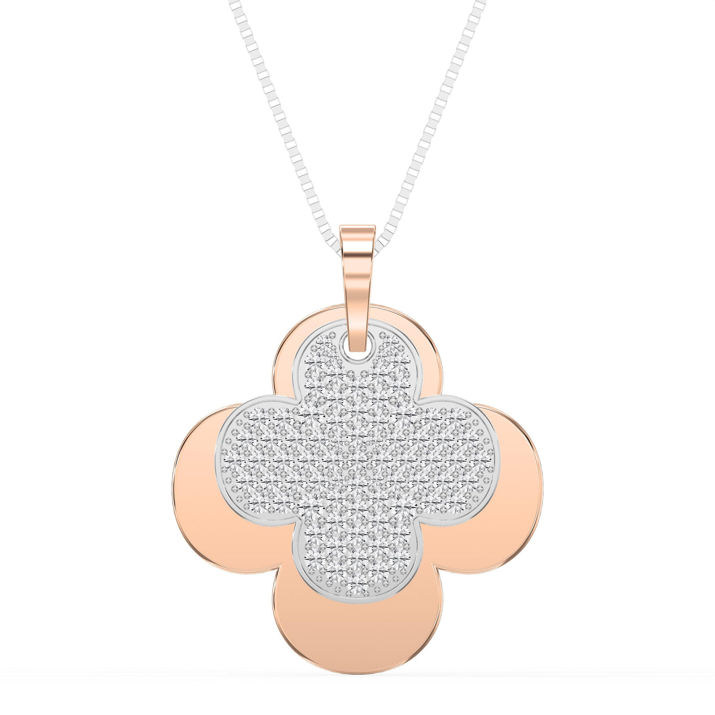 Elegant Pave Two-Tone Clover Diamond Pendant Necklace, view 7
