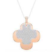 Elegant Pave Two-Tone Clover Diamond Pendant Necklace, view 7