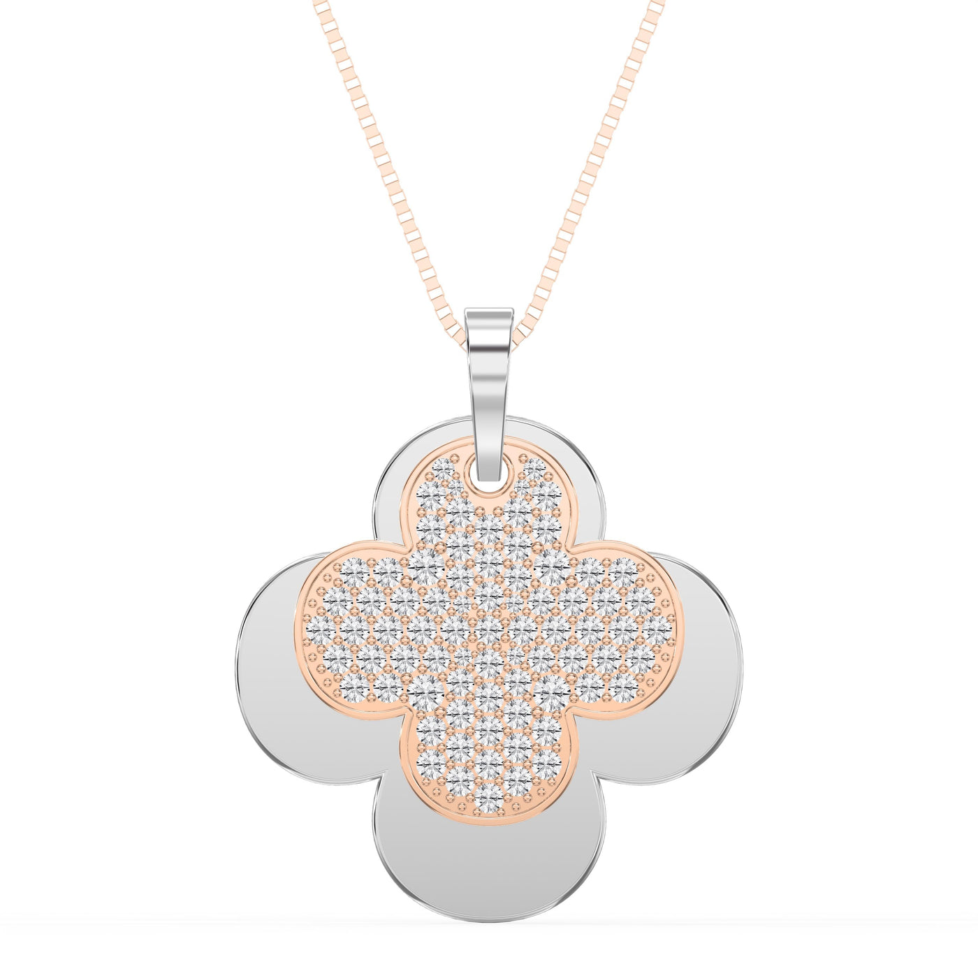 Elegant Pave Two-Tone Clover Diamond Pendant Necklace, view 6