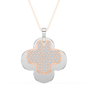 Elegant Pave Two-Tone Clover Diamond Pendant Necklace, view 6