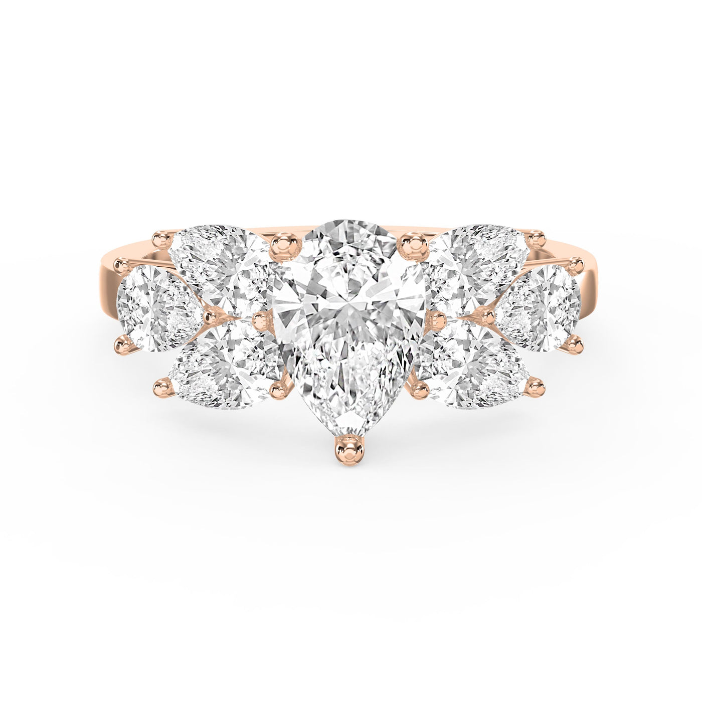 Floral Cocktail Cluster Design Pear Shape Diamond Fashion Ring, view 7