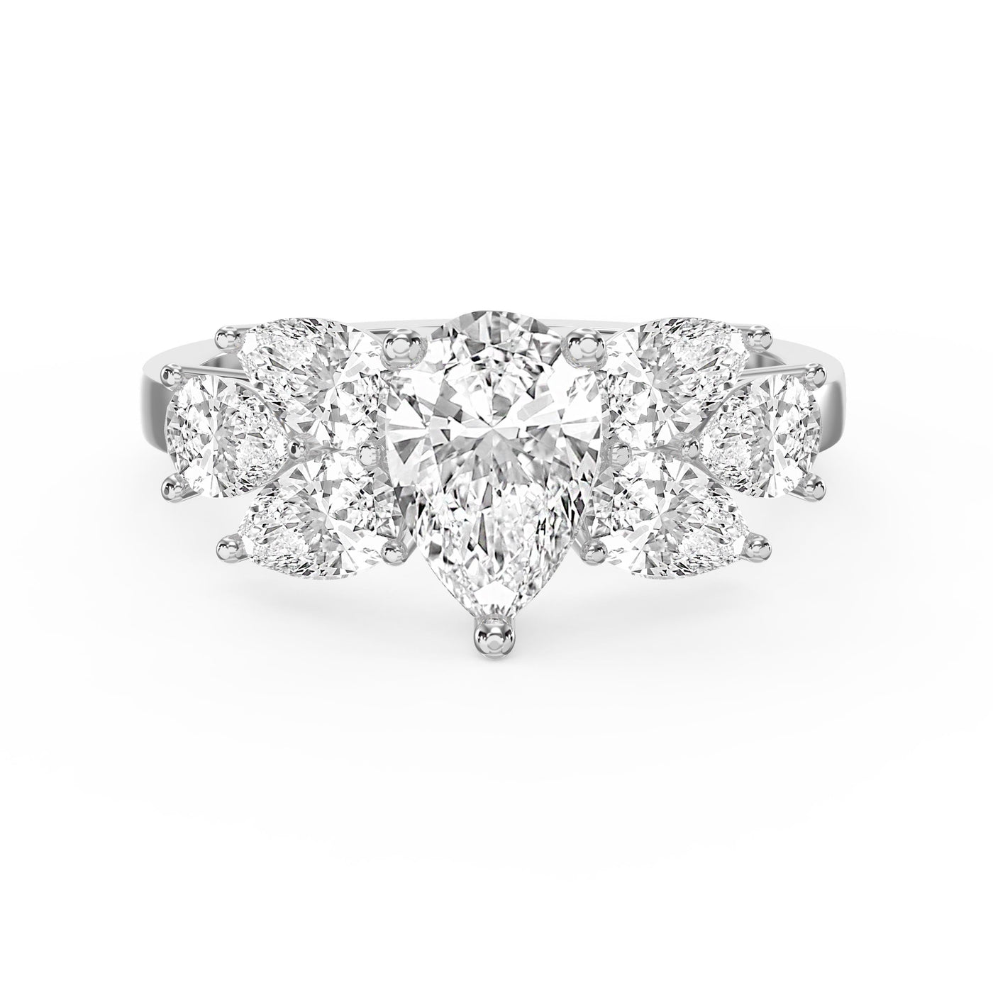 Floral Cocktail Cluster Design Pear Shape Diamond Fashion Ring, view 6
