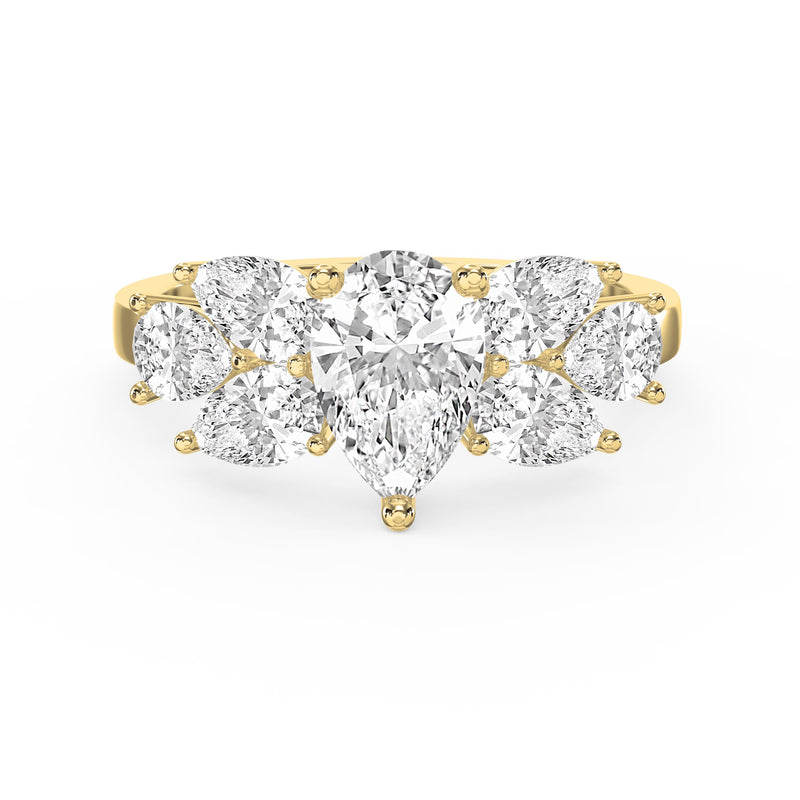Floral Cocktail Cluster Design Pear Shape Diamond Fashion Ring, view 1