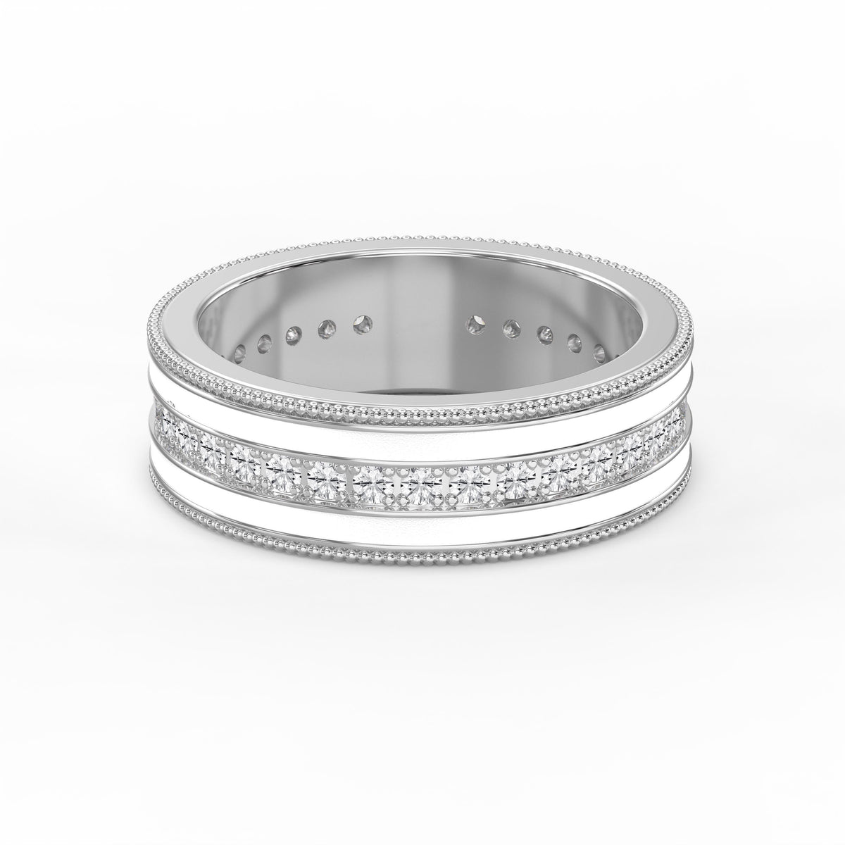 Half Carat Round Diamond With White Enamel Band, view 6