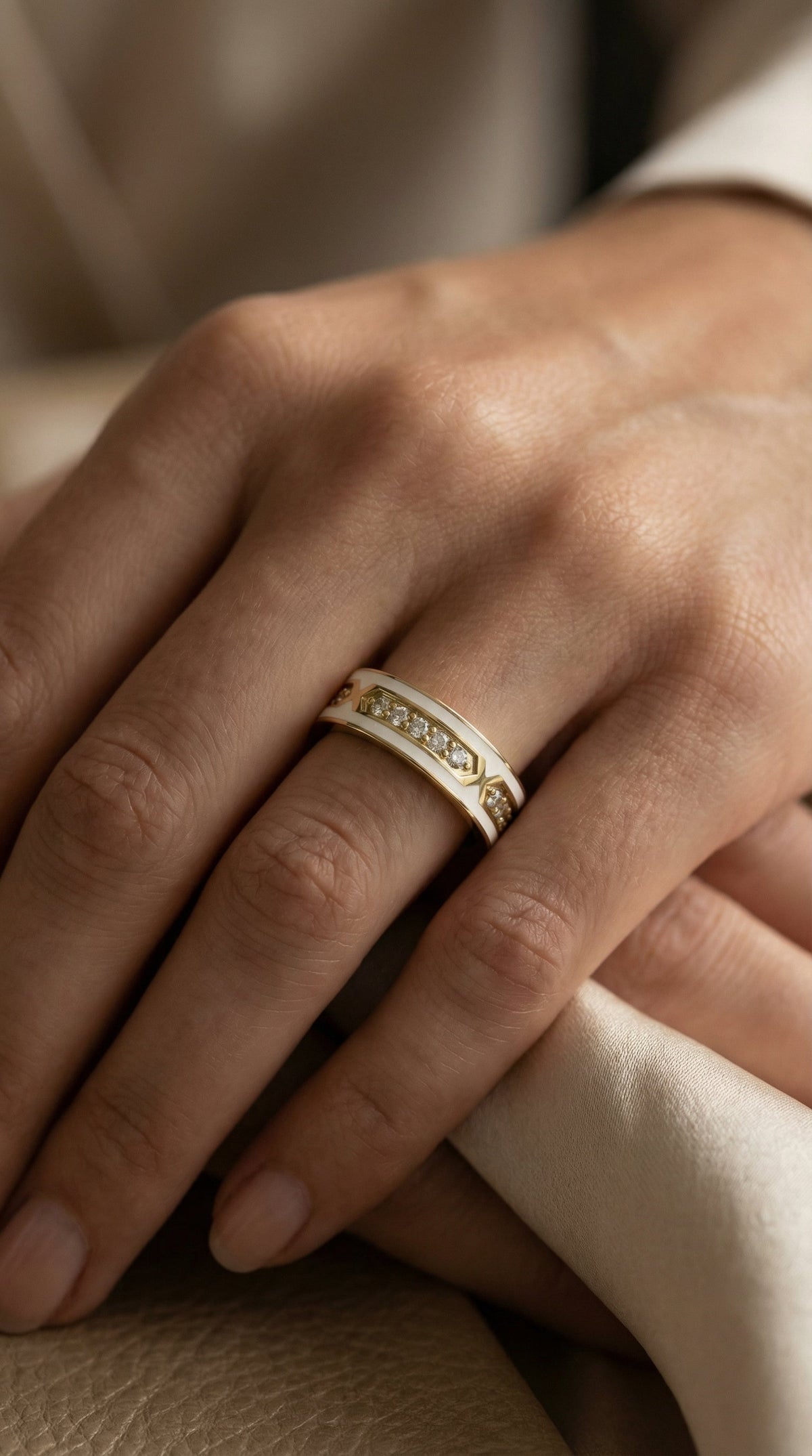 Round Diamond With White Enamel Band, view 2