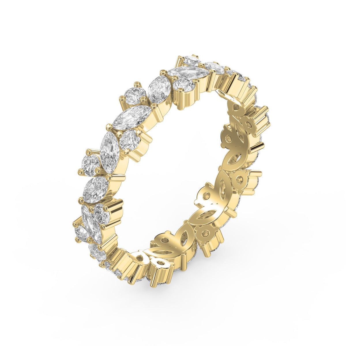 Cluster Design Round & Marquise Diamond Ring, view 3