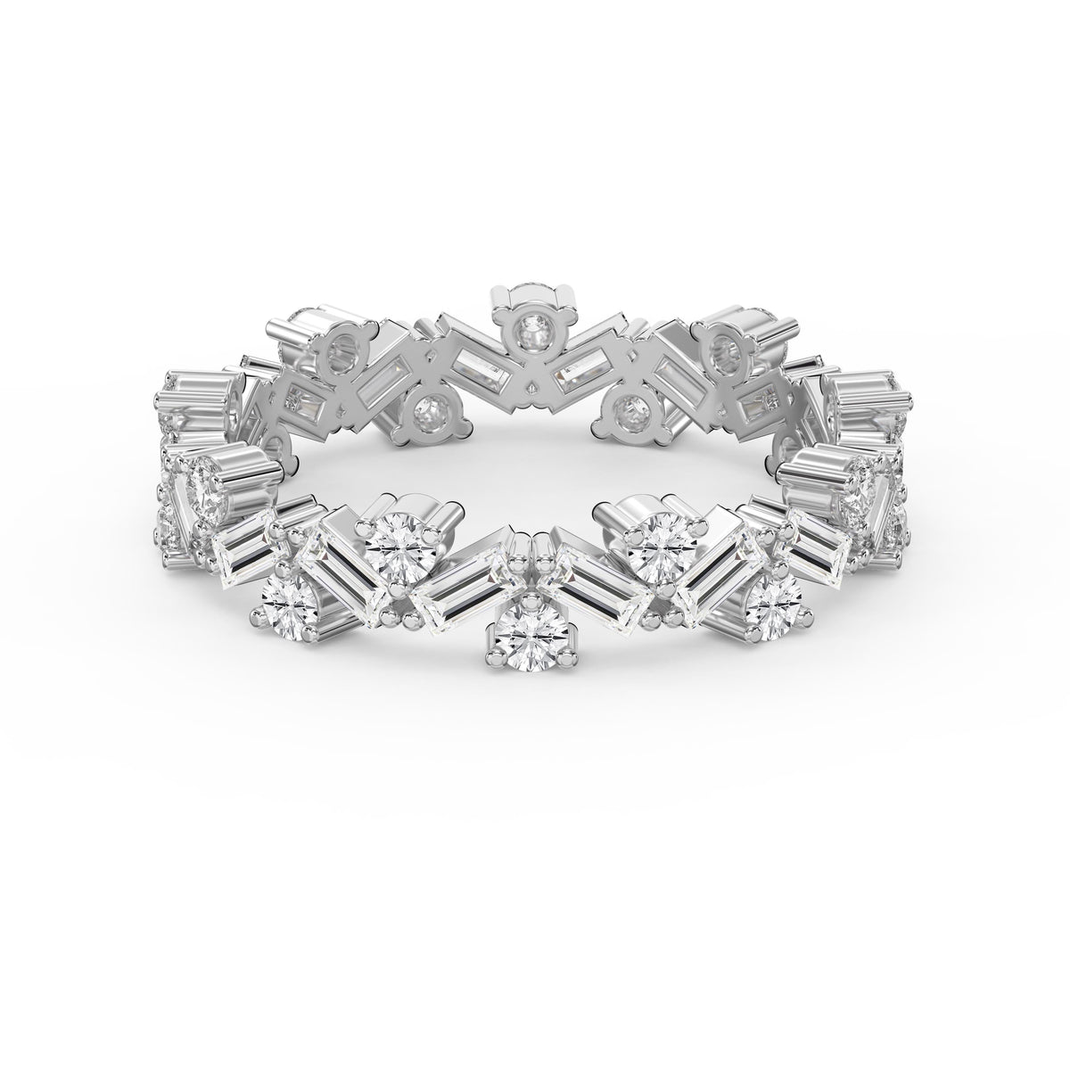 Alternating Baguette & Round Diamond Design Ring, view 6
