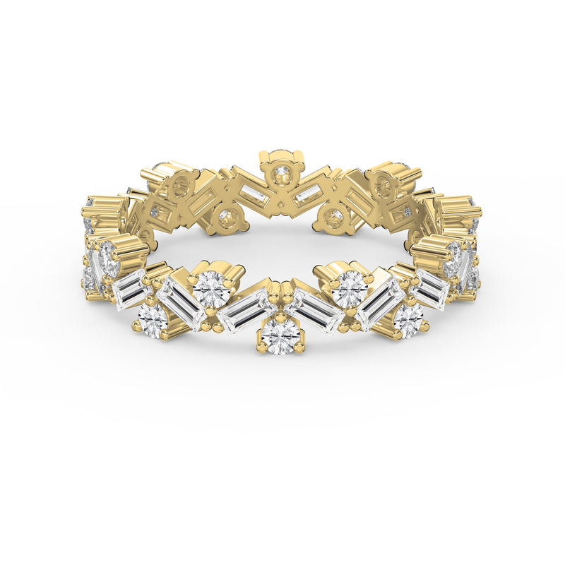 Alternating Baguette & Round Diamond Design Ring, view 1