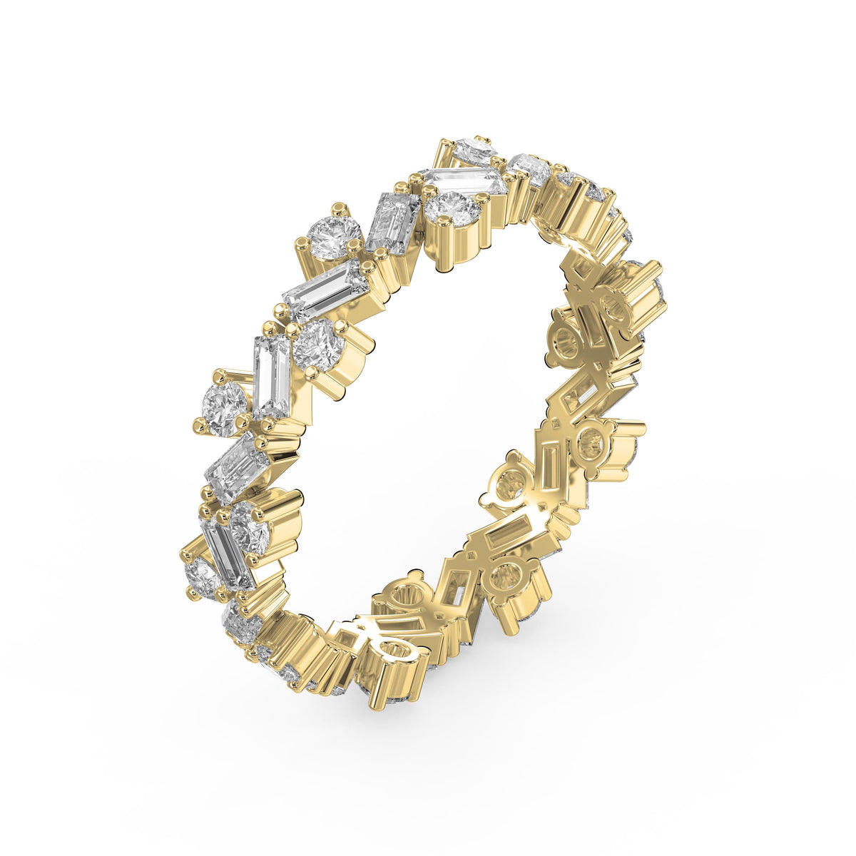 Alternating Baguette & Round Diamond Design Ring, view 3