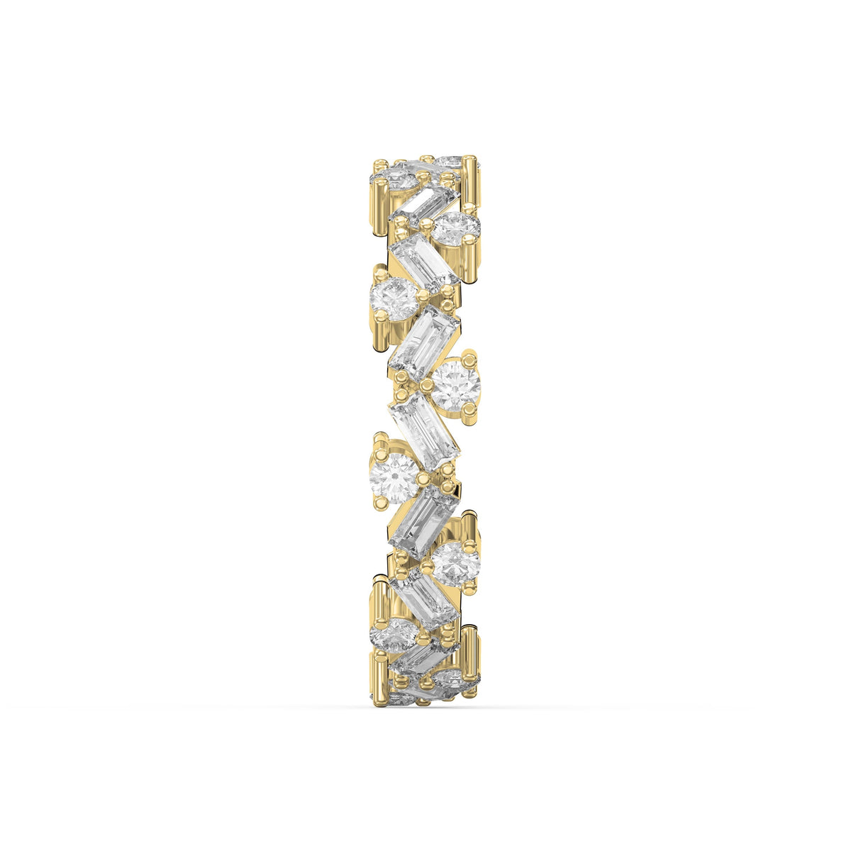 Alternating Baguette & Round Diamond Design Ring, view 4