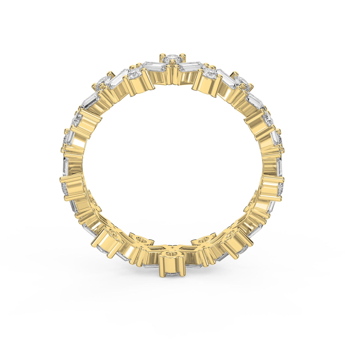 Alternating Baguette & Round Diamond Design Ring, view 5