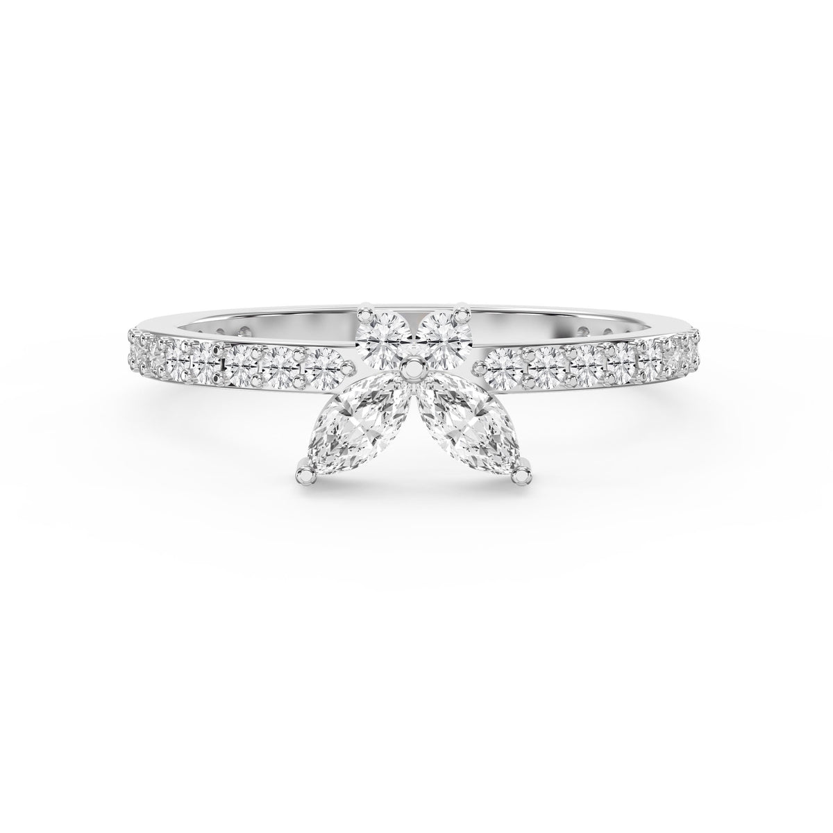 Elegant Floral Marquise and Round Diamond Ring, view 6