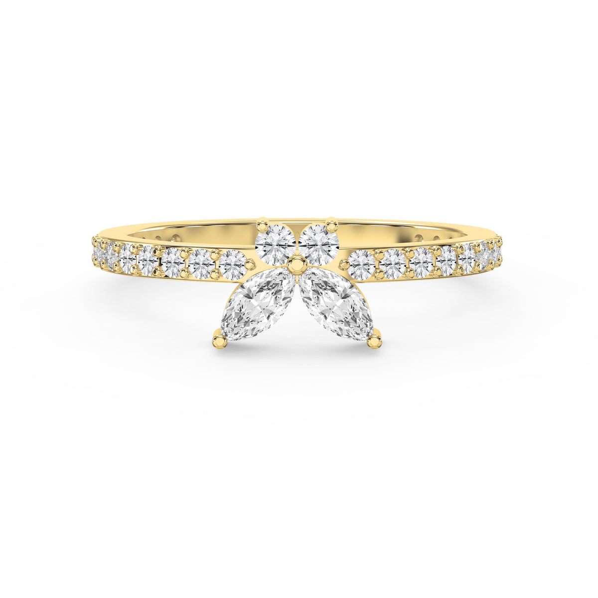 Elegant Floral Marquise and Round Diamond Ring, view 1