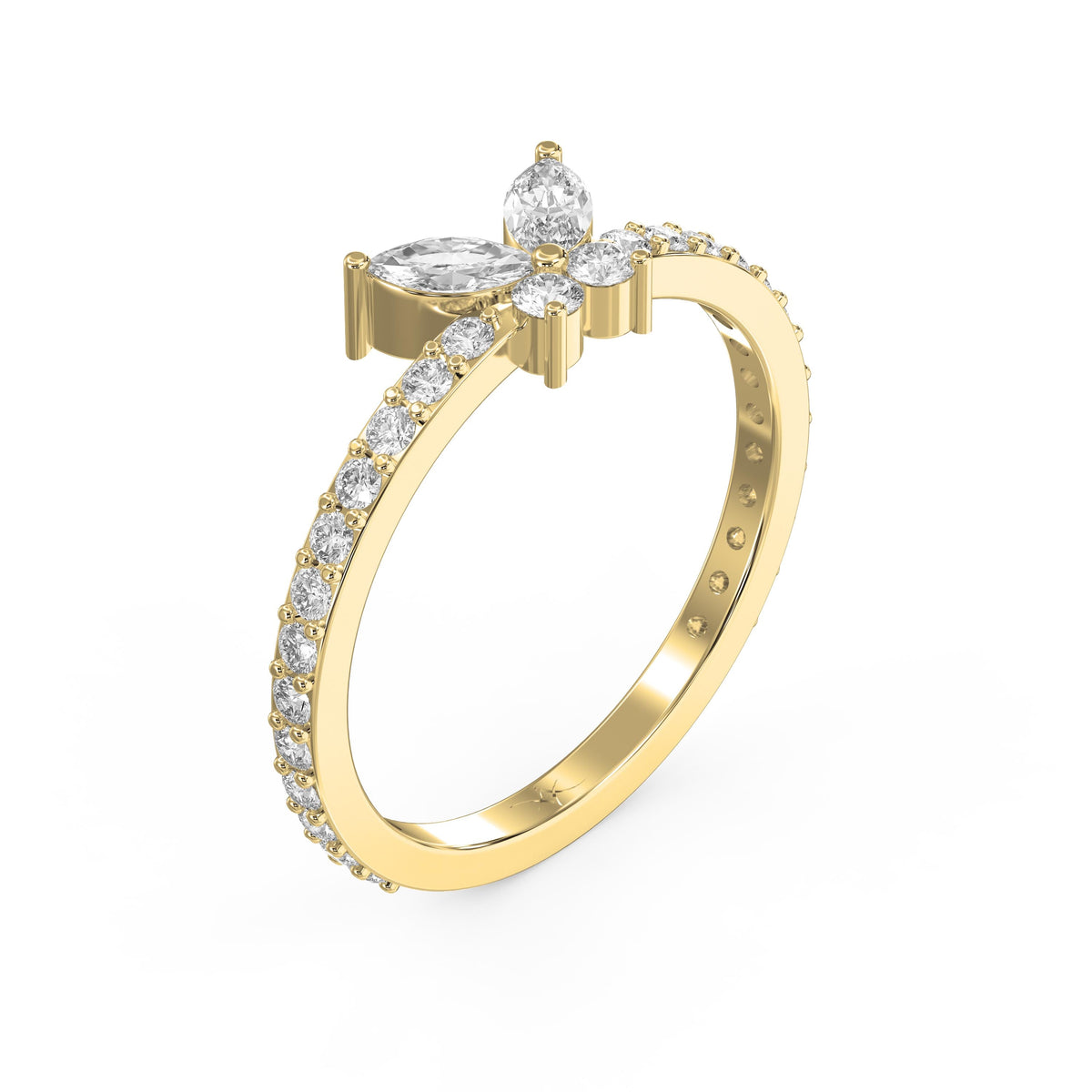 Elegant Floral Marquise and Round Diamond Ring, view 3