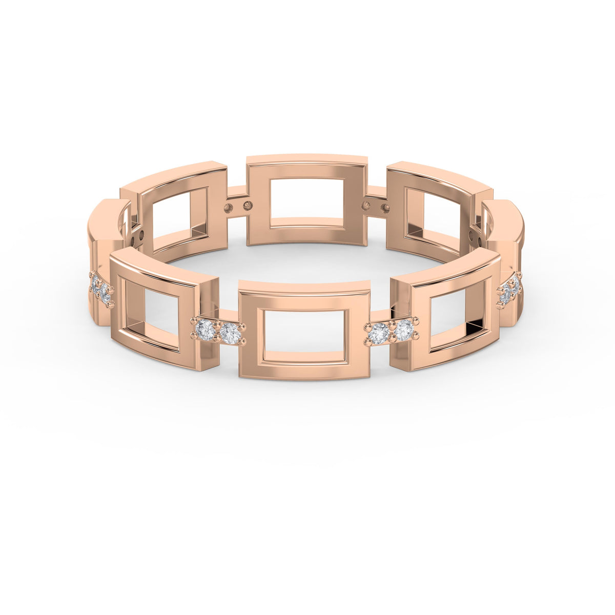 Square Link Dainty Round Diamond Wedding Band, view 7
