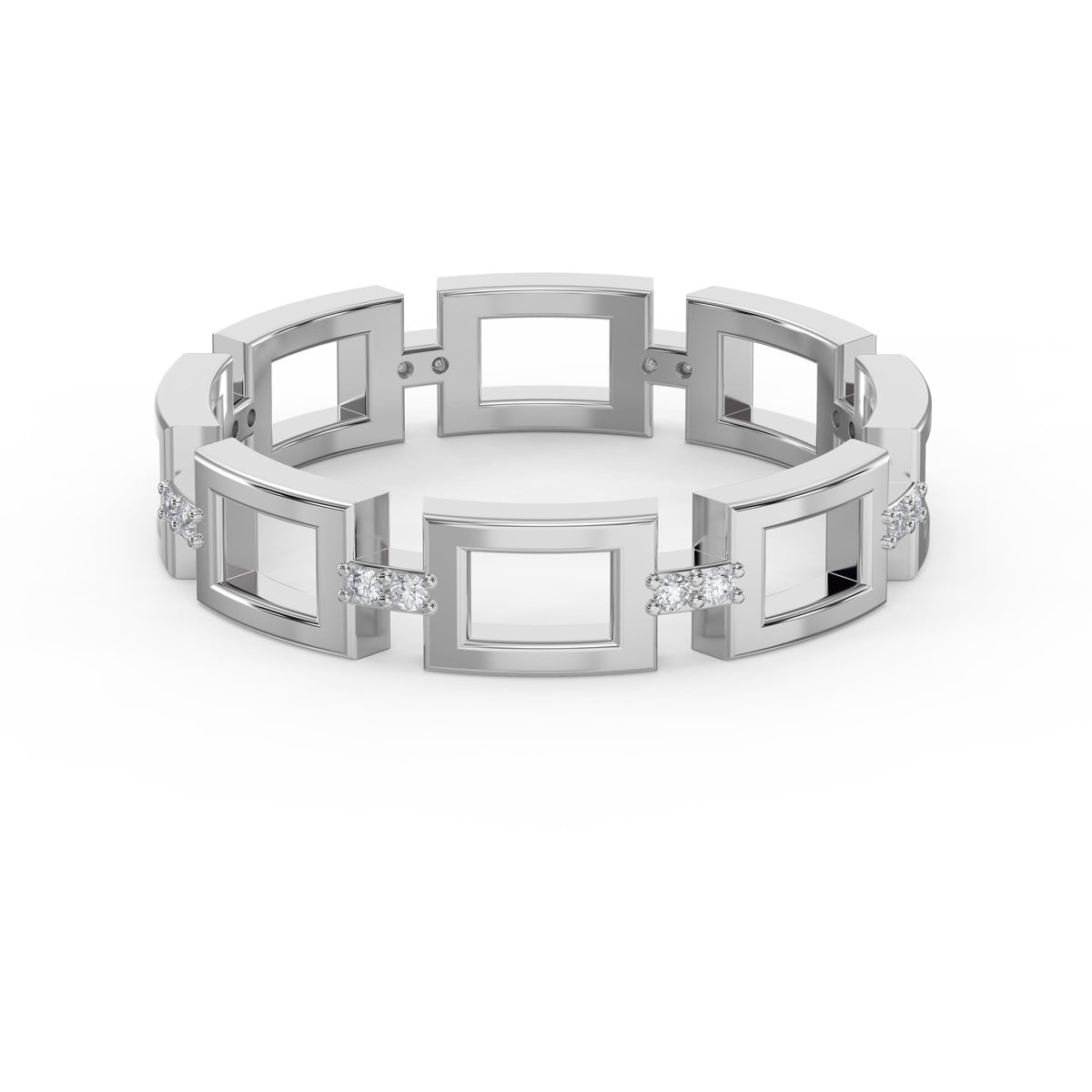 Square Link Dainty Round Diamond Wedding Band, view 6