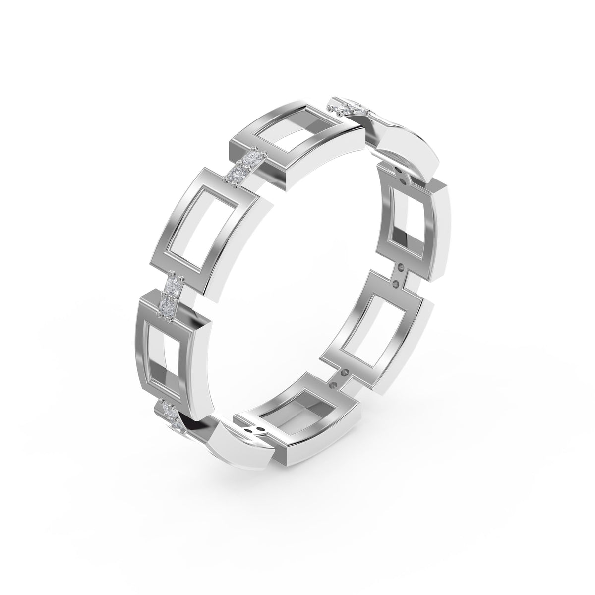 Square Link Dainty Round Diamond Wedding Band, view 3
