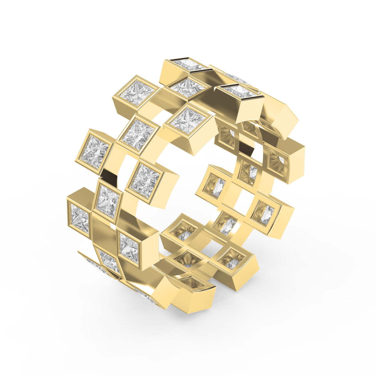 Bold Geometric Princess Cut Diamond Band, view 3