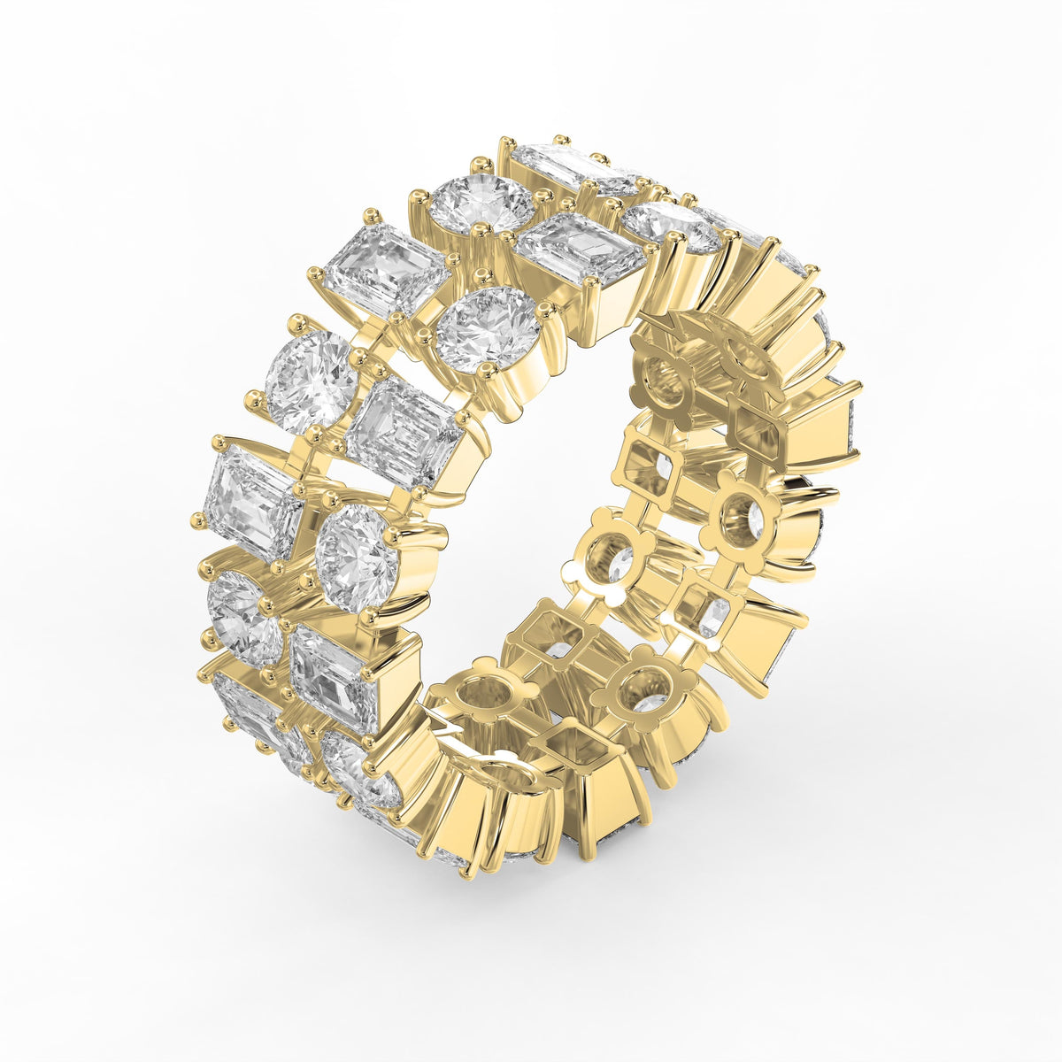 Uniqe Statement Wide Round & Emerald Diamond Band, view 5