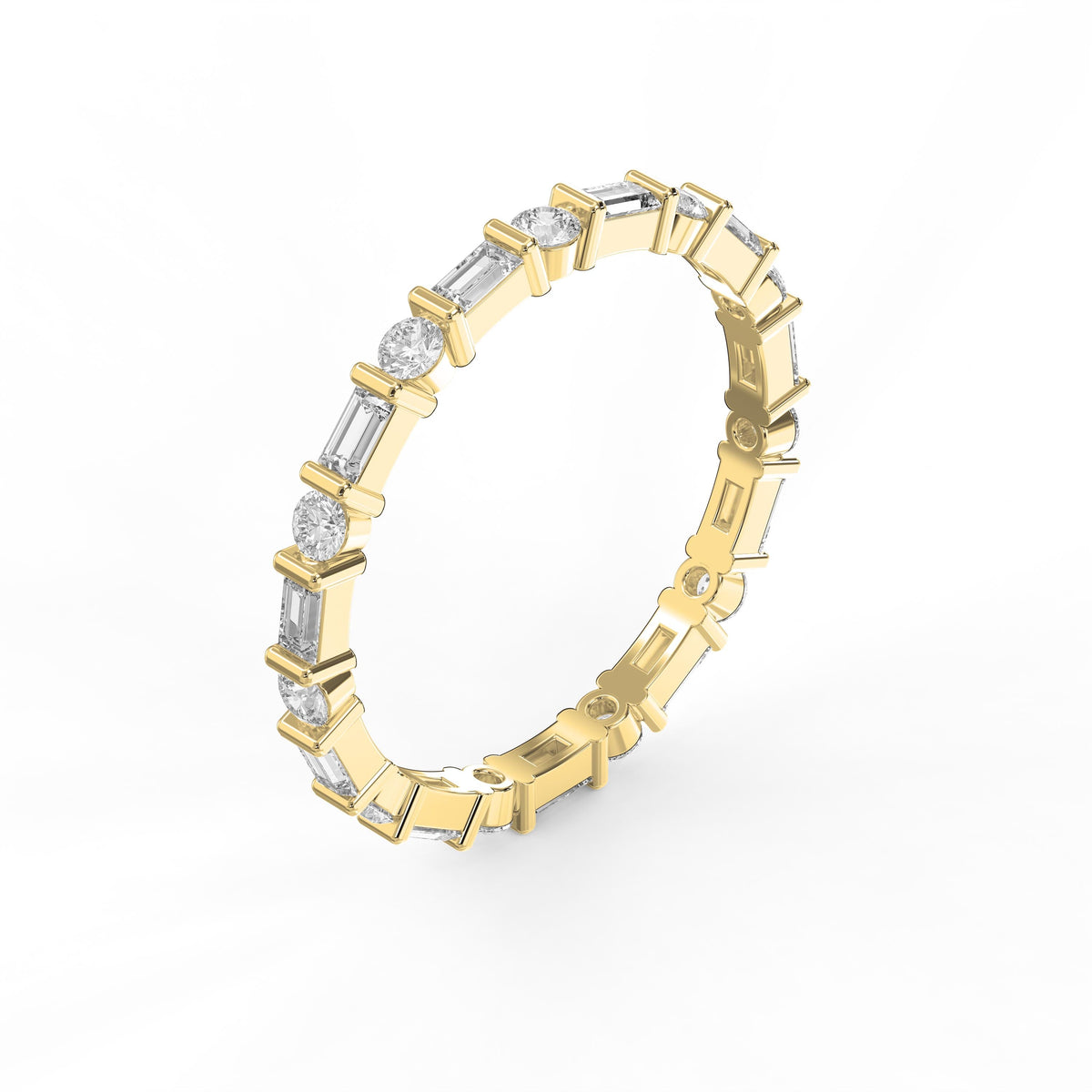 Round Baguette Cut Diamond Duo Ring, view 3