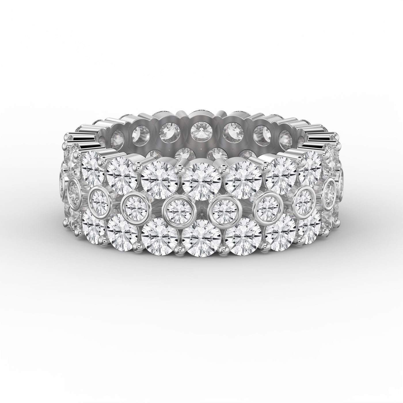 Wide Multi Row Round Brilliant Cut Diamond Band, view 6
