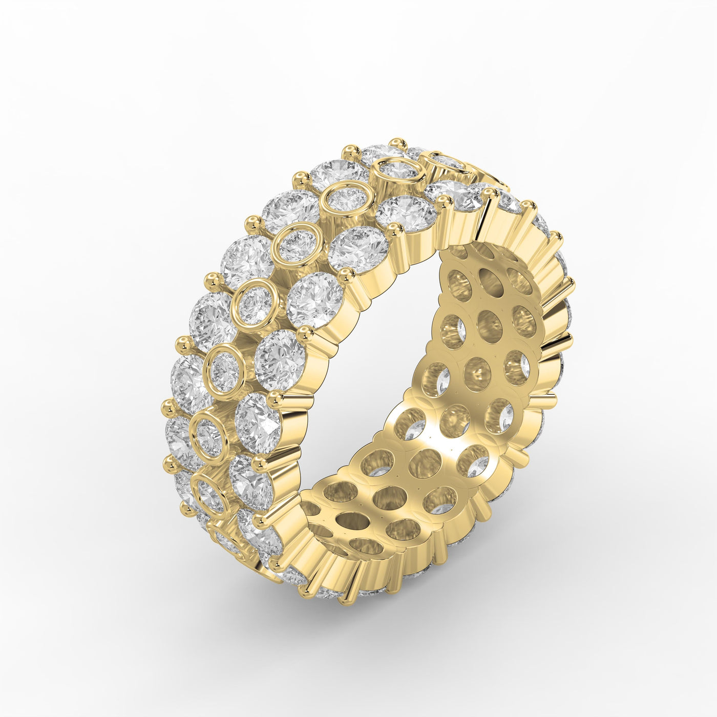 Wide Multi Row Round Brilliant Cut Diamond Band, view 3
