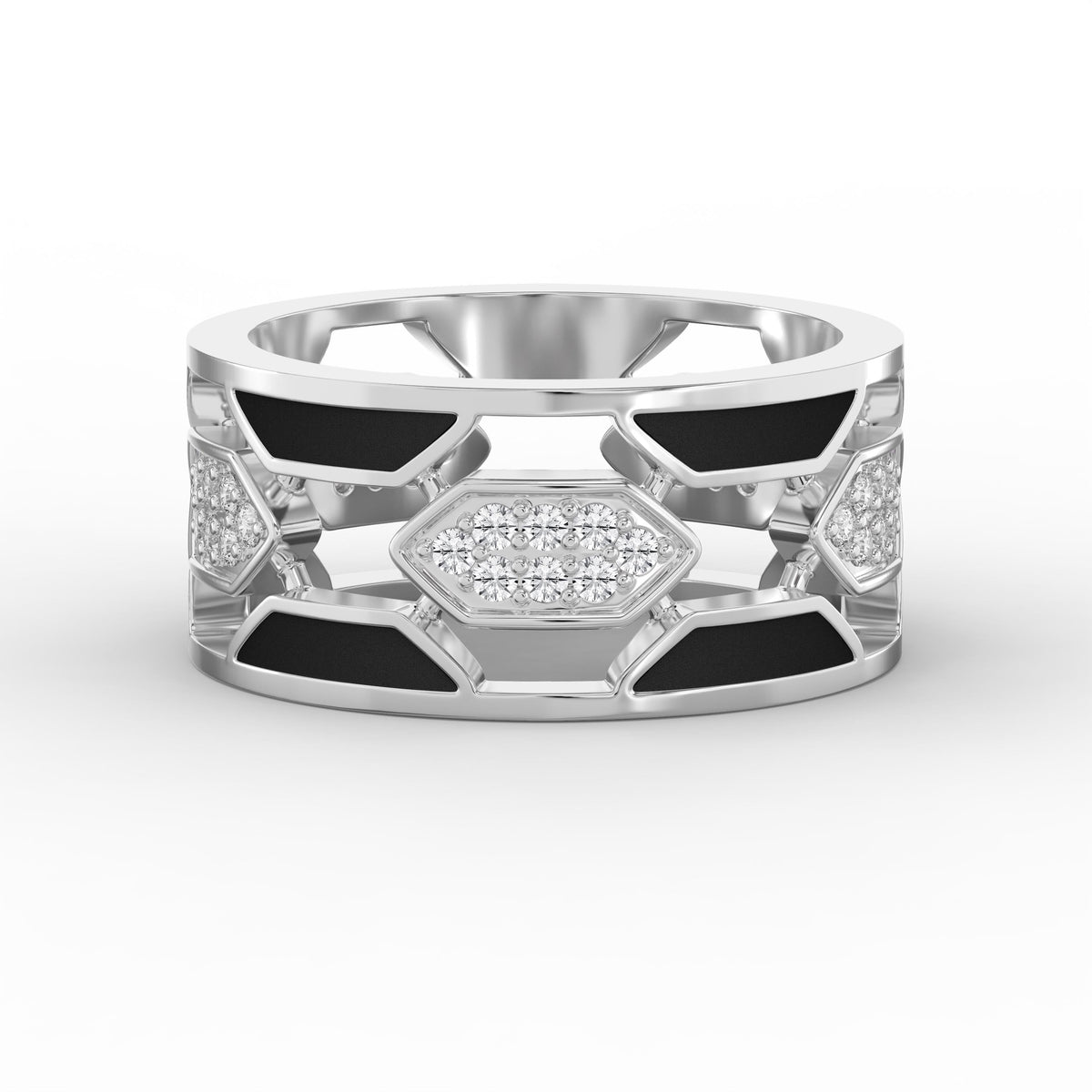 Geometric Cluster Design with Black Enamel Diamond Band, view 7