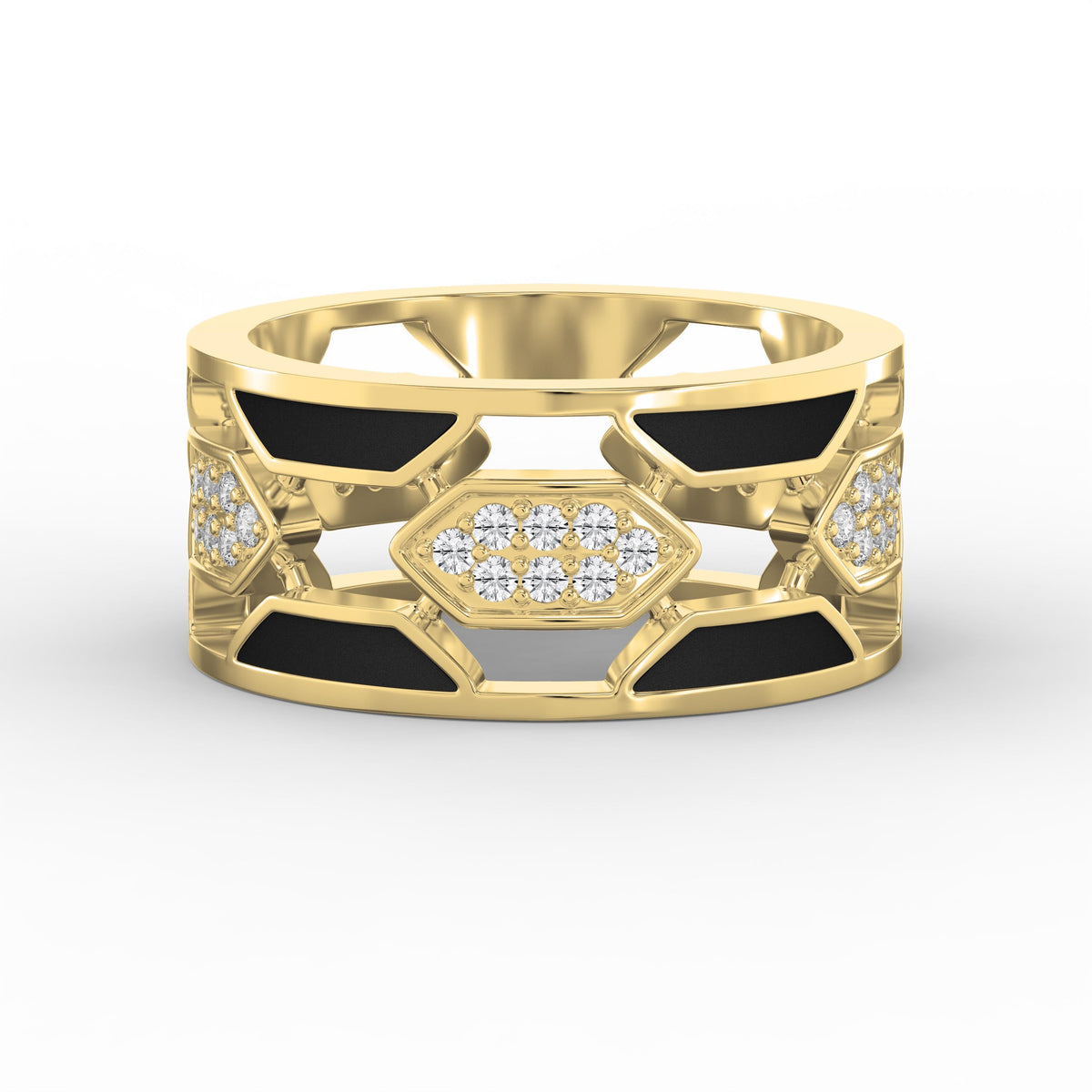 Geometric Cluster Design with Black Enamel Diamond Band, view 1