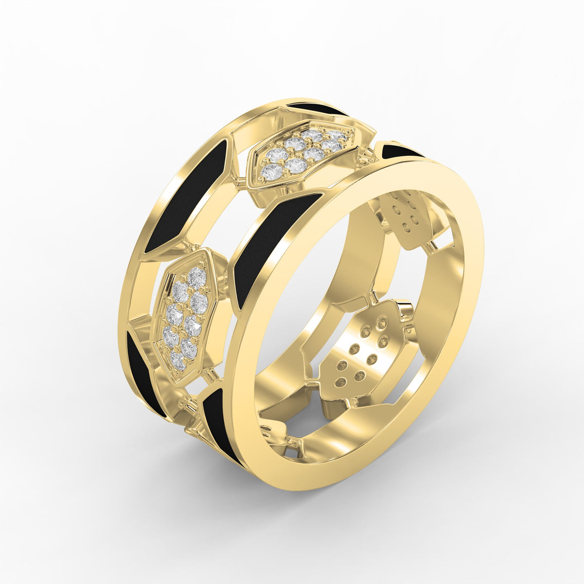 Geometric Cluster Design with Black Enamel Diamond Band, view 3