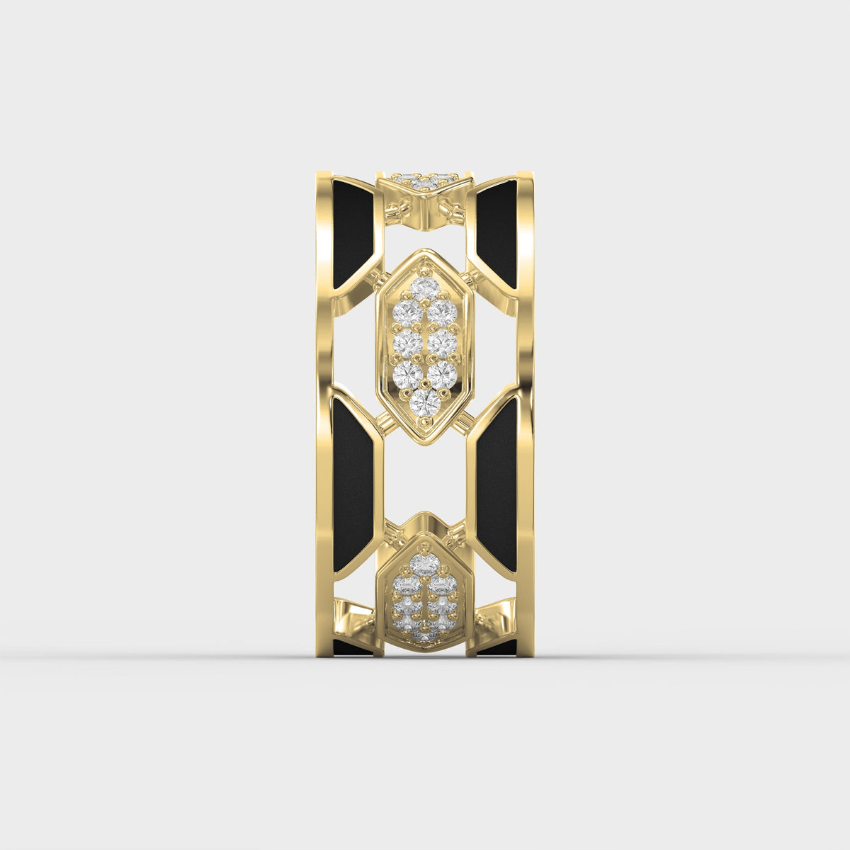 Geometric Cluster Design with Black Enamel Diamond Band, view 4