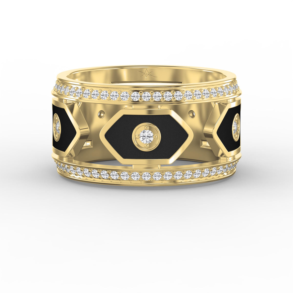 Wide Round Diamond Band with Black Enamel Ring, view 1