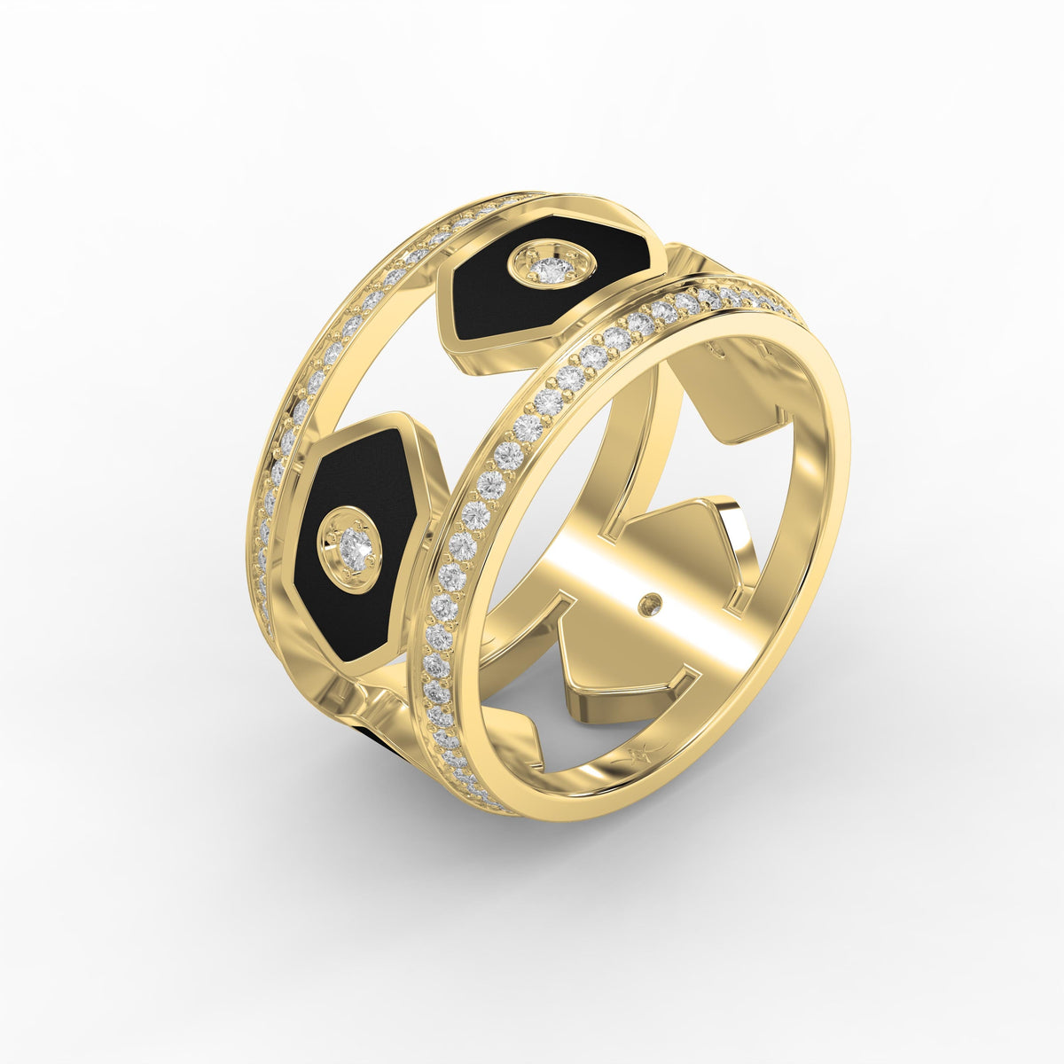 Wide Round Diamond Band with Black Enamel Ring, view 4