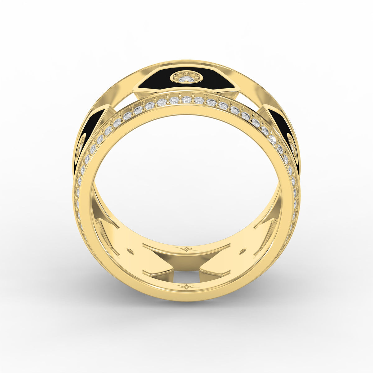 Wide Round Diamond Band with Black Enamel Ring, view 3