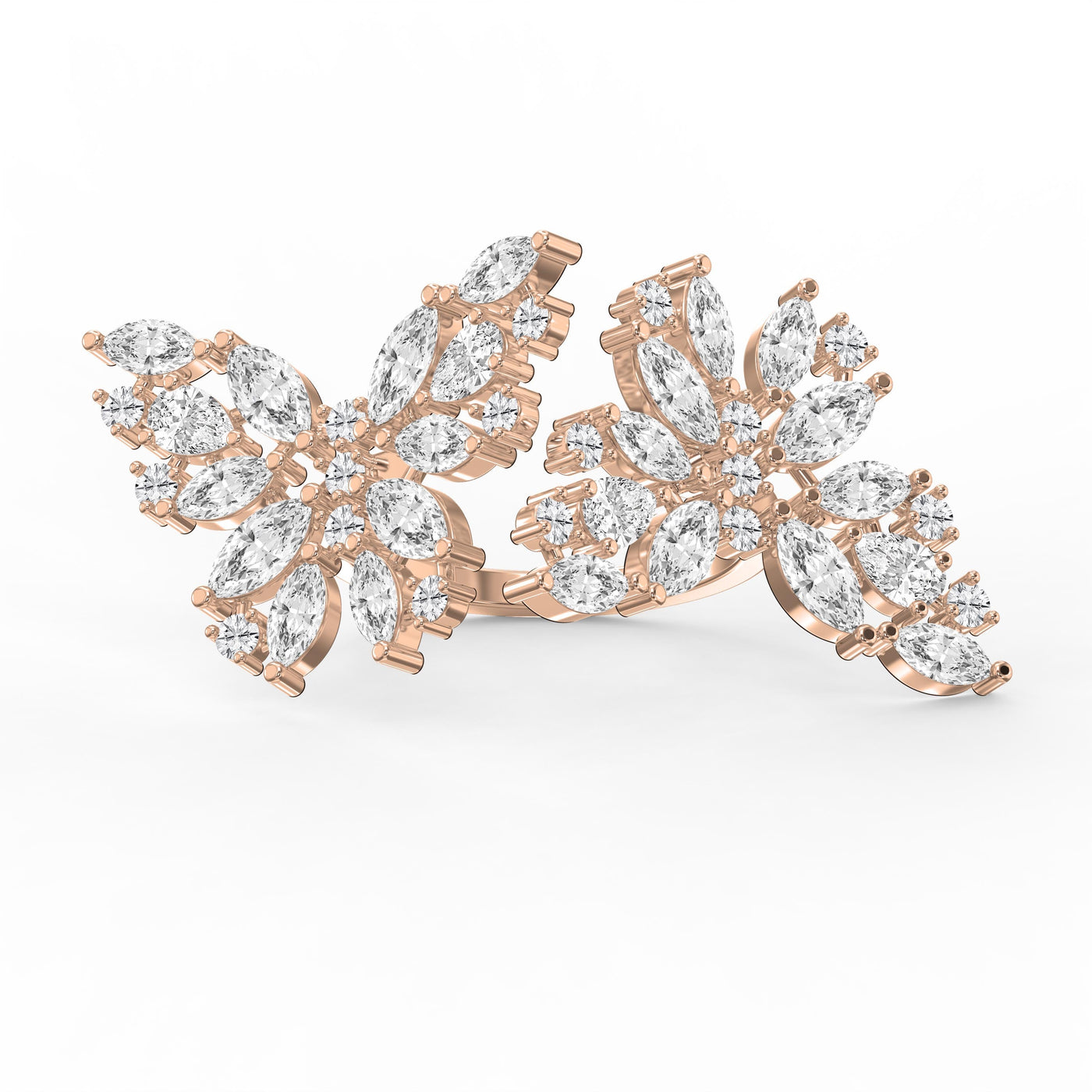 Double Floral Statement Cocktail Butterfly Style Fashion Ring, view 7
